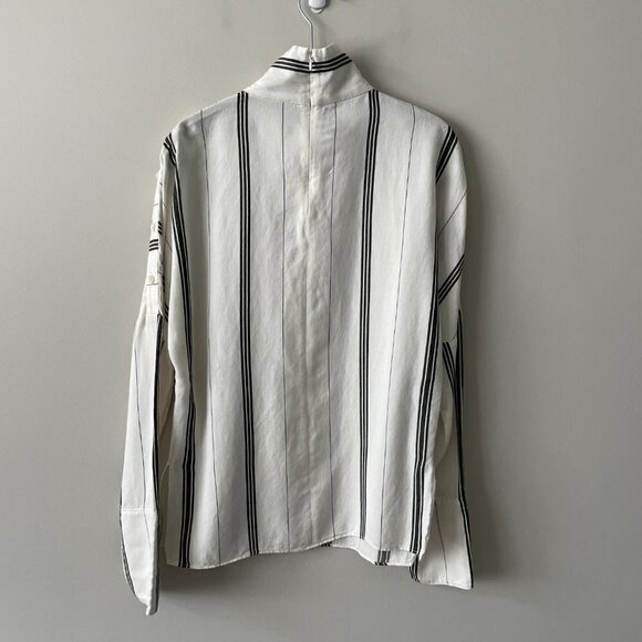 Tibi Striped Mock Neck Blouse Long Sleeve Casual White Black Small - Picture 3 of 11
